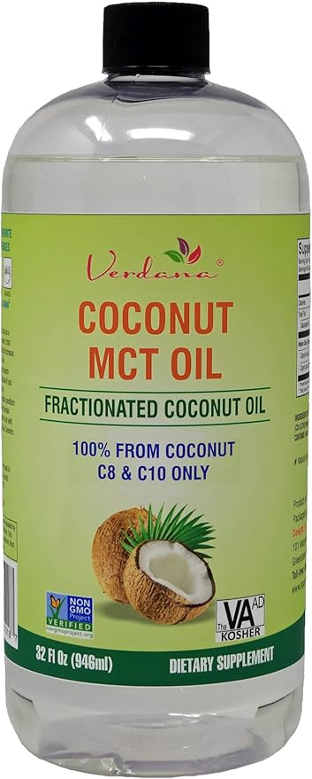 Verdana Food Grade MCT Oil 32 oz – for Keto Coffee, Unflavored Natural Oil Pulling Mouthwash & Massage - 100% Coconut Derived Fractionated Oil – Medium Chain Triglycerides C8 C10 –Non-GMO, Kosher