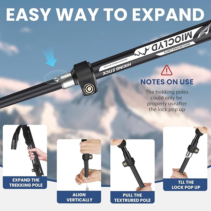 Collapsible Hiking Poles, 7075 Aluminum Trekking Poles, 2pc Lightweight Folding Adjustable for Men & Women, Walking Sticks for Hiking, Camping, Backpacking-StrideForce Fitness