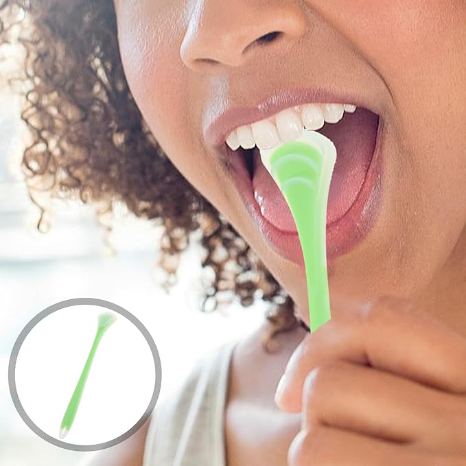 SOIMISS Portable Silicone Tongue Scraper for Adults, Double-Sided Oral Care Tool in Mint Green, Handheld Tongue Coating Cleaner for Bad Breath Removal and Daily Hygiene