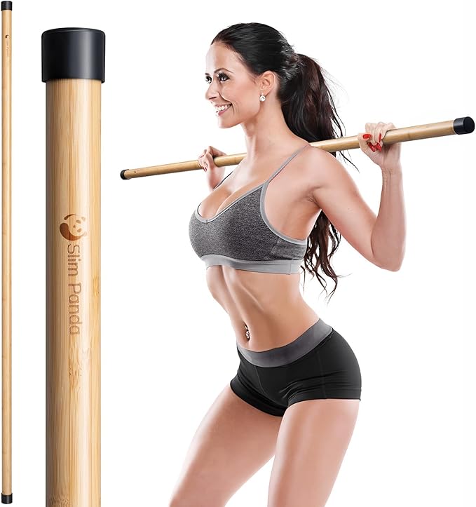 Slim Panda Yoga Stick, 5ft Natural Bamboo Stick with Rubber Ends, Exercise Stretching Stick for Yoga, Stretching, Balance and Correcting Posture, Rehabilitation Physical Therapy Aids-StrideForce Fitness