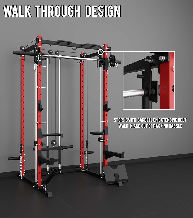 Eonfit E3 Smith Machine with 360°Rotating Arm for Home Gym Equipment, Multi-Function Power Cage Squat Rack with Cable Crossover LAT Pulldown Pulley System All in One-StrideForce Fitness