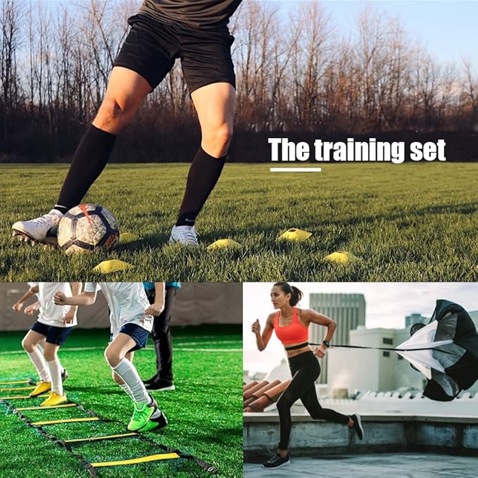 Football Training Equipment | Speed Agility Training Set, Including 1 Agility Ladder, 4 Steel Piles,12 Disc Cones,1 Resistance Umbrella .| for Athletes/Sports Including Football & Basketball-StrideForce Fitness