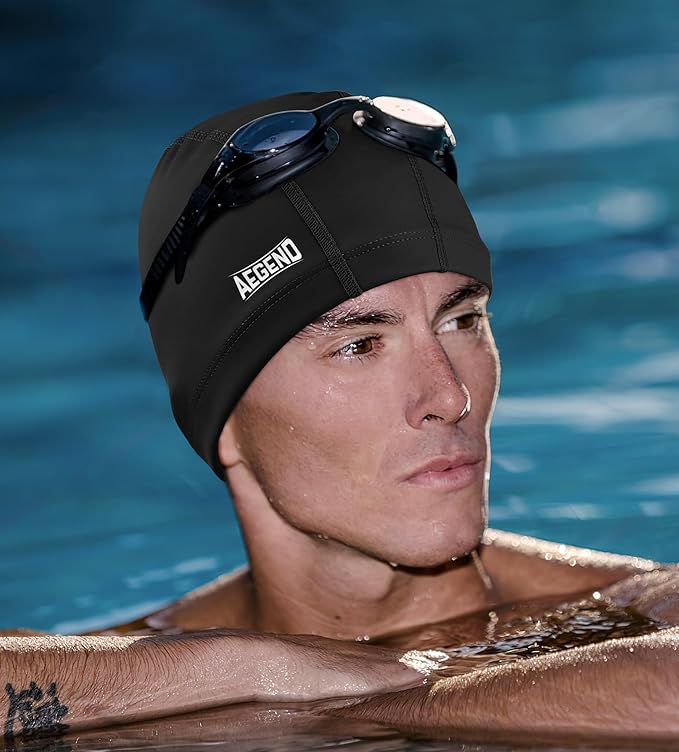 Aegend Fabric Swim Cap, Silicone Waterproof Layer - Breathable Cloth Swimming Cap, Keep Hair Dry with Hight Elasticity for Youth(8-16) Adult, 2 Sizes to Choose-StrideForce Fitness