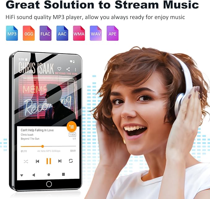 144GB MP3 Player with Bluetooth and WiFi, Android 13 OS MP3 & MP4 Players with 4" Touchscreen and Speaker, Spotify Music Players with Pandora, Audible, Amazon Music, Play Store-StrideForce Fitness