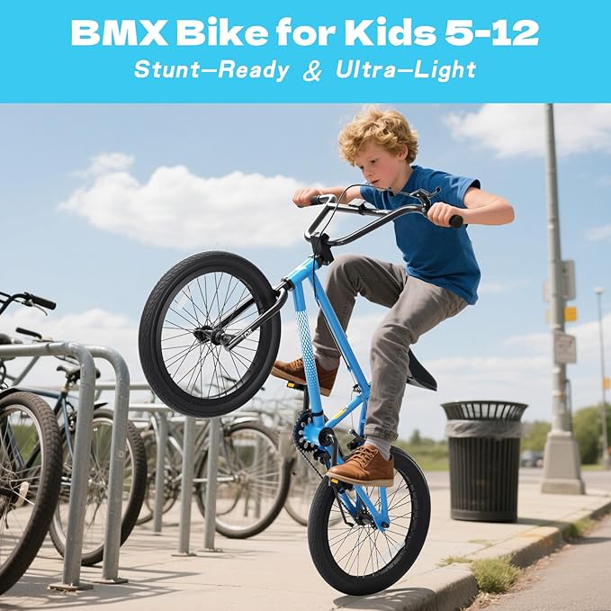 67i Boys BMX Bike 18/20 Inch Ages 8-12 Kids Bicycle with Front Rear U Brake Adjustable Seat Iron Fork 2.09" Wide Tires-StrideForce Fitness