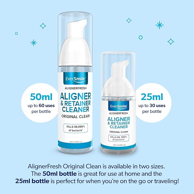 EverSmile AlignerFresh Original Clean Foam – Cleaner Compatible w/Invisalign and All Clear Aligners & Retainers – Eliminates Bacteria, Whitens Teeth, Fights Bad Breath – 25ml (2 Pack)