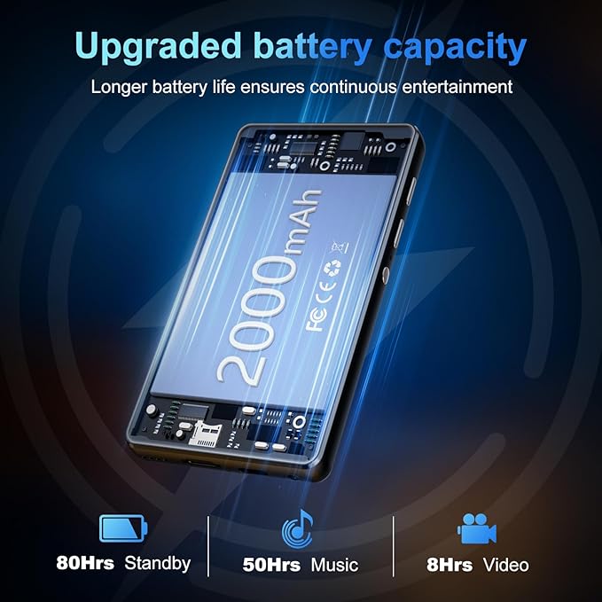 80GB MP3 Player with Bluetooth and WiFi, SWOFY M503Pro Mp3 & Mp4 Music Player with Spotify, Amazon Music, Audible, Browser, 4.0" Touch Screen Android Player with Speaker, FM Radio, Up to 512GB Black-StrideForce Fitness