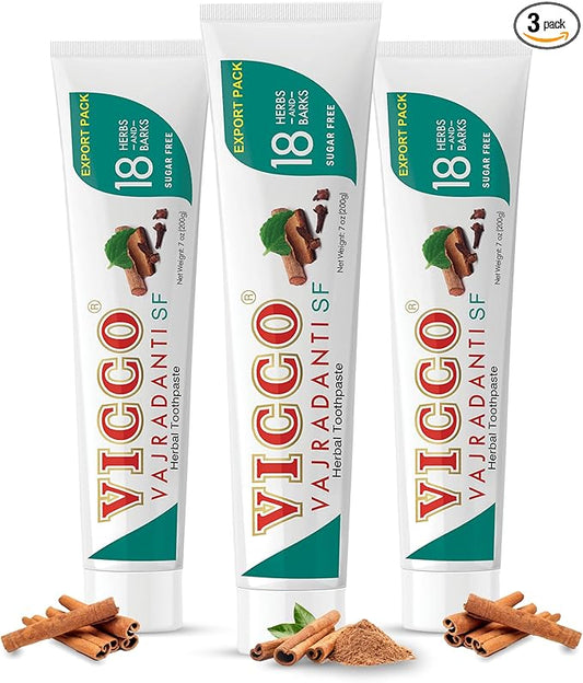 Vicco Vajradanti Ayurvedic Herbal Toothpaste by Vicco – 70 Year Legacy of Ayurveda, Sugar-Free, with 18 Ayurvedic Herbs & Barks, 100% Natural, Vegan, Fluoride-Free & Cruelty-Free – 7 oz (3 Pack)