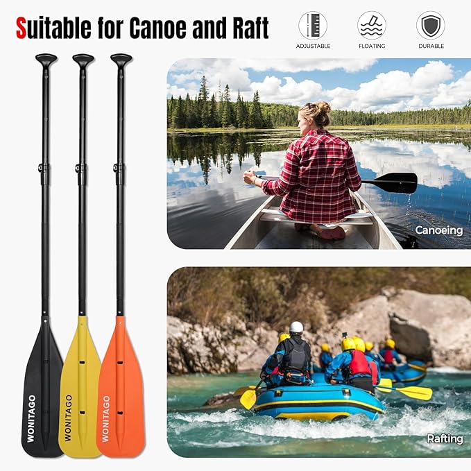 Canoe Paddle Aluminum Shaft with PP Blade, Floating Adjustable Paddle for Canoeing, Boating and Rafting, 122-152 cm/4-5 Ft-StrideForce Fitness