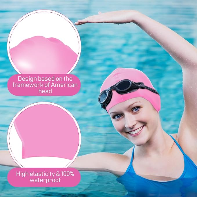 Syhood 6 Pieces Unisex Adult Silicone Swim Cap Waterproof Swimming Hat Non Slip Pool Hat Elastic Silicone Cap for Long and Short Hair-StrideForce Fitness