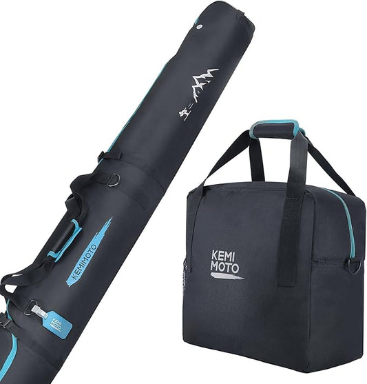 KEMIMOTO Ski Bag and Boot Bag Combo, Snowboard Bag Padded Ski Bags for Air Travel, Snow Ski Bags Fit Skis Up to 200cm, Ski Double Bag Combo-StrideForce Fitness