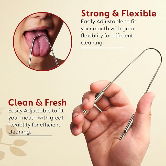 Nature's Own Tongue Scraper for Adults & Kids, Stainless Steel Tongue Cleaner for Fresh Breath, Remove Buildup, Oral Care Tool, Tongue Scrubber for Hygiene, Ayurvedic Tongue Cleaning Kit (Pack of 2)