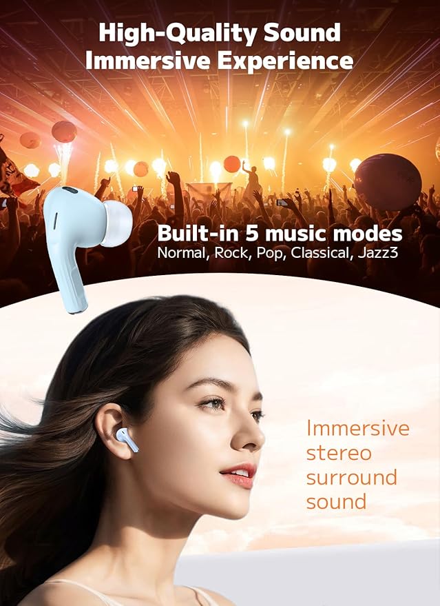 Wireless Earbuds, Bluetooth Earbuds 5.4 Headphones LED Touch Screen with 5 EQ Modes, 48H Headphones Wireless Noise with ANC Noise Cancelling, Deep Bass Stereo for Laptop, Android/iOS, Pad-StrideForce Fitness