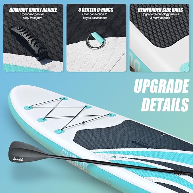 Inflatable Stand Up Paddle Board 10‘x30‘‘- Ultra-Light SUP with Backpack, Pump, Paddle, Coil Leash, 3 Fins, Repair Kit, Stable Design, Non-Slip EVA Deck for Adults & Youth-StrideForce Fitness