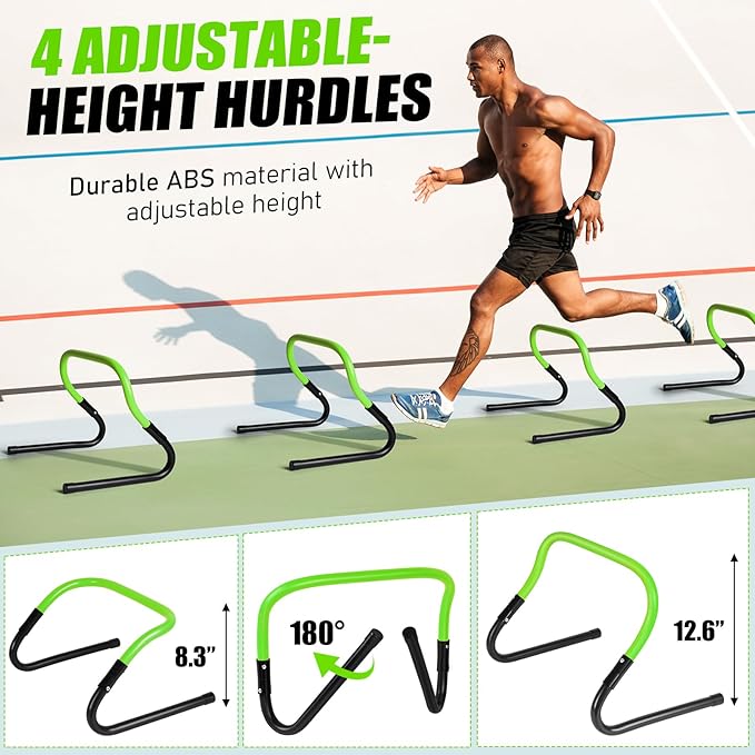 Soccer Training Equipment, Agility Speed Training Set with 20ft Speed Ladder, 12 Cones, 4 Adjustable Hurdles, Jump Rope, Parachute | Ideal for Basketball, Football Practise, for Kids, Youth, Adults-StrideForce Fitness