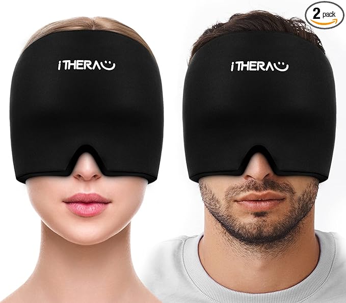 iTHERAU Migraine Ice Head Wrap, Headache Relief Hat & Migraine Cap Cold Compress, Migraine Relief Cap for Headache Eyes Mask for Puffy Eyes, Tension, Sinus & Stress Relief (2Packs)-StrideForce Fitness