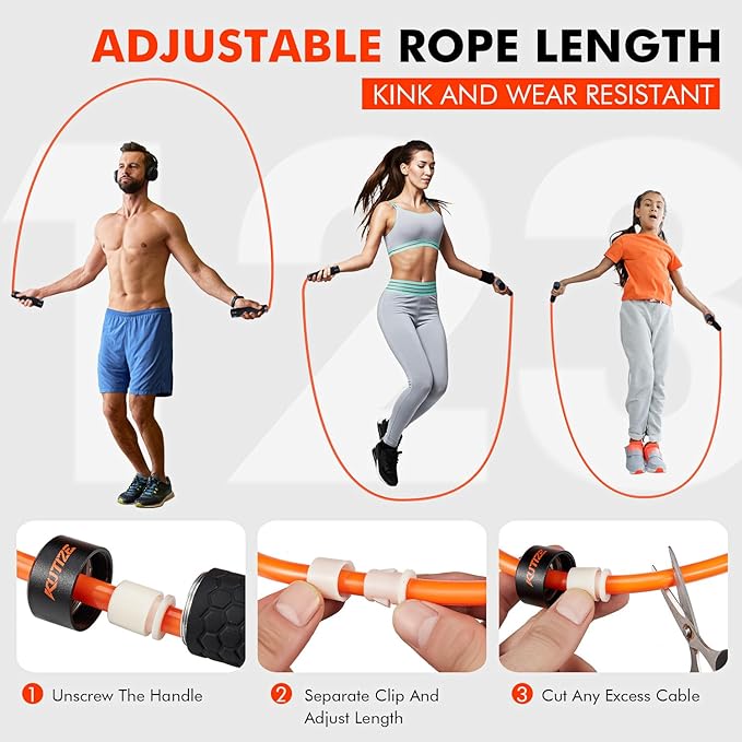 Jump Rope, Weighted Jump Rope for Men Women, Adjustable 1lb Heavy Skipping Ropes, Suitable for Boxing, Cardio, Home Fitness, Training Muscle, Home Gym Workout Equipment for Full Body Exercise-StrideForce Fitness