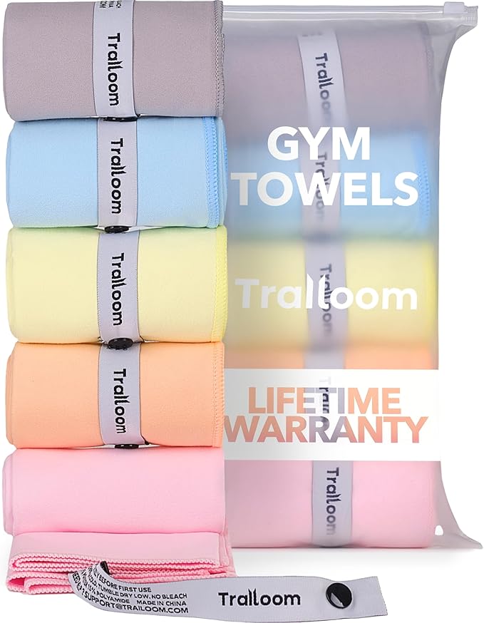 Microfiber Workout Towels - Quick Dry, Highly Absorbing, Odor-Free, for Women & Men - Gym Sweat Sports Towel for Hot Yoga, Tennis, Running, Exercise, Working Out, Camping, Set of 5 Pastel-StrideForce Fitness