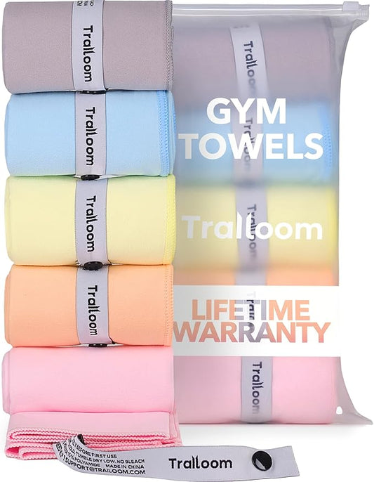 Microfiber Workout Towels - Quick Dry, Highly Absorbing, Odor-Free, for Women & Men - Gym Sweat Sports Towel for Hot Yoga, Tennis, Running, Exercise, Working Out, Camping, Set of 5 Pastel-StrideForce Fitness