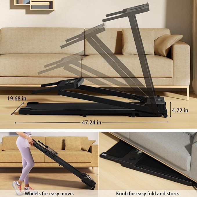 Portable Foldable Treadmills for Home, Small Folding Treadmill for Home Office with 300 LBS Capacity, Walking Running Exercise Electric Compact Treadmill with LED Display-StrideForce Fitness