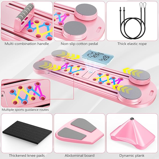 Pilates Board, Pilates Reformer Set, 7 in 1 Multifunctional Pilates Reformer Machine with Timer, Portable Foldable Pilates Board for Home Workout, Pilates Kit with Storage Bag-StrideForce Fitness