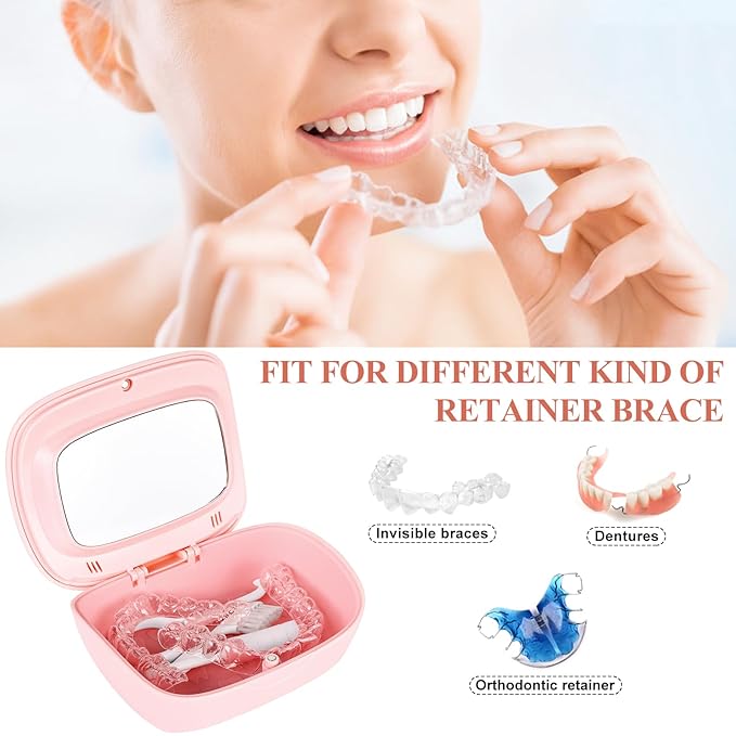 Retainer Case With Mirror,Compatible with Invisalign,Vent Holes,Contain Remover Tool,Cleaning Brush,Chewies for Invisalign