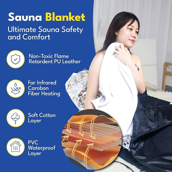 Infrared Sauna Blanket for Home | Portable Far Infrared Sauna Bag for Detox, Weight Loss & Relaxation, Dry Heat Therapy, Personal At-Home Wraps with Adjustable Temp 95-176°F. 120V 400 Watts, 70" x 31"-StrideForce Fitness