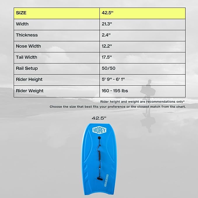 MOREY® Cruiser, The Original Bodyboard; 42.5 in Full Size Body Boards for Beach, for All Skill Levels, Engineered with HDPE Slick Bottom for Speed, Front Deck Contours for Grip (2025 Model)-StrideForce Fitness