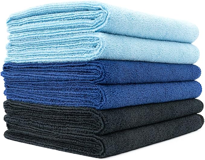 The Rag Company Microfiber Spa and Yoga Towel - Soft and Absorbent Towel for Gym, Spa, Exercise, Hotel, and Resort Use - Dries Fast - 16x27 inches - Light Blue, Royal Blue, Black, 6-Pack-StrideForce Fitness