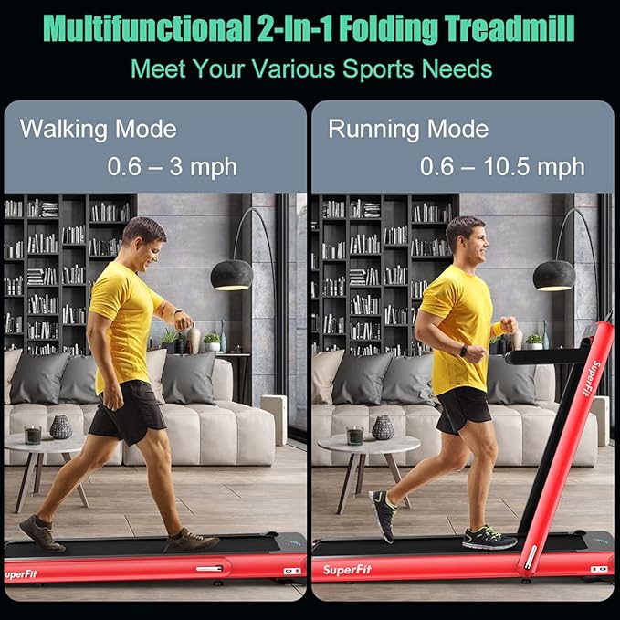 GYMAX Walking Pad, 4.75HP Under Desk Treadmill with LED Touch Screen, App Control, Built-in Speaker & Handle, 2 in 1 Folding Compact Portable Treadmill for Home Small Space-StrideForce Fitness