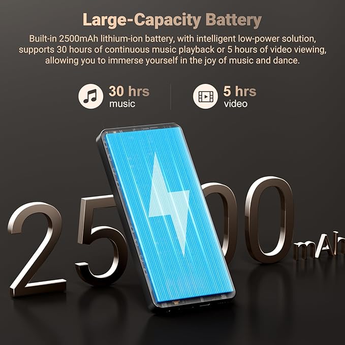 128GB MP3 Player with Bluetooth and WiFi, Android 13.0, 5.5" HD Touchscreen, 13MP Camera, Preloaded Spotify, Pandora, 1TB Expandable & Parental Controls Black-StrideForce Fitness