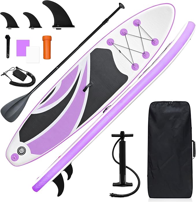 10' Inflatable Stand Up Paddle Board, Ultra-Light Wide Yoga Board for All Skill Levels with Premium SUP Paddleboard Accessories, 84L Waterproof Bag, Non-Slip Comfort Deck for Youth & Adults-StrideForce Fitness