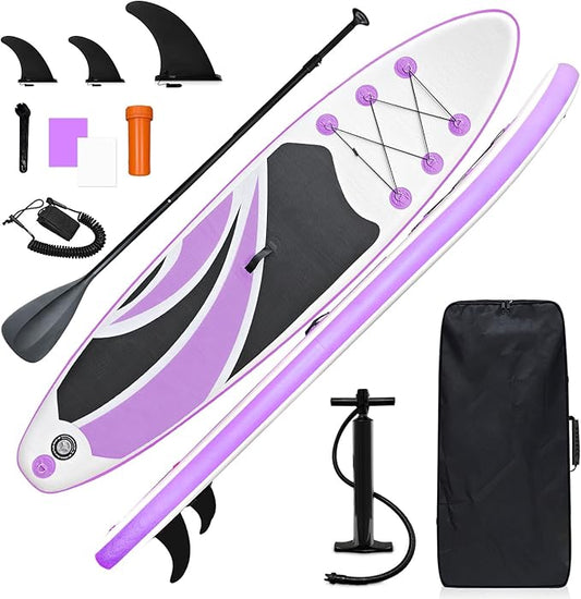 10' Inflatable Stand Up Paddle Board, Ultra-Light Wide Yoga Board for All Skill Levels with Premium SUP Paddleboard Accessories, 84L Waterproof Bag, Non-Slip Comfort Deck for Youth & Adults-StrideForce Fitness