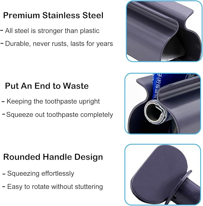 Toothpaste Squeezer - Metal Tube Squeezer Stainless Steel Tube Wringer UDQYQ Toothpaste seat Holder Stand (Gray)