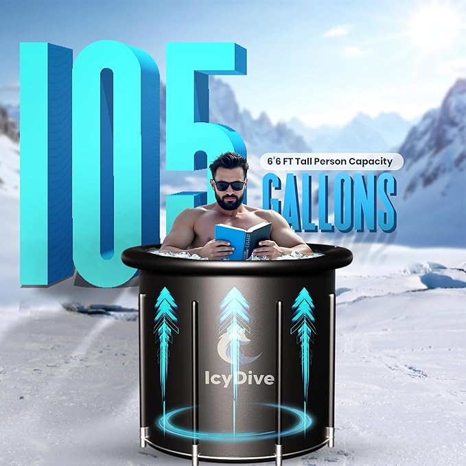 17-Piece XL Portable Ice Bath Tub for Adults -105 Gal 5-Layer Cold Plunge Tub with Water Chiller Included & Thermometer, Inflatable Ice Bath Tub w/ 400L Capacity, Athletes Indoor/Outdoor Recovery-StrideForce Fitness
