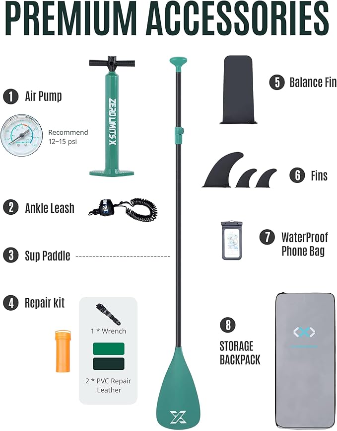 ZLX Inflatable Stand Up Paddle Board, 10'6" SUP Non-Slip Stable Deck Pad, Unique Center Fin, Premium Accessories, Portable Paddleboard for Adults, Beginners, All Skill Levels-StrideForce Fitness