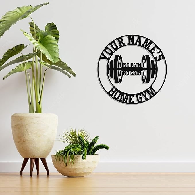 Personalized Home Gym LED Tin Metal Sign Multiple Sizes, Gym Sign Wall Decor, Exercise Workout Room Decor Fitness Center, Motivational Inspirational Hanging Wall Art Wall Plaque (03 w/o lights)-StrideForce Fitness