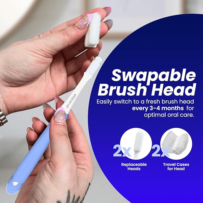 Extra Soft Toothbrush for Adults - Soft TPU Bristle for Sensitive Gums | Includes Travel Covers for Brush Heads (3 Brush Heads Total - Lasts up to 1 Year)
