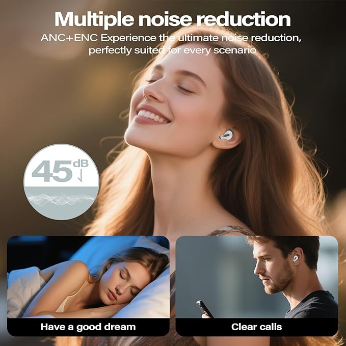 Sleep Earbuds, Mini ANC Wireless Earbuds Bluetooth 5.4 Headphones Deep Bass Stereo, 48H Playtime Ear Buds, 4 ENC Noise Cancelling Mic, In Ear IP7 Waterproof Earphones for Side Sleepers,Touch Control-StrideForce Fitness