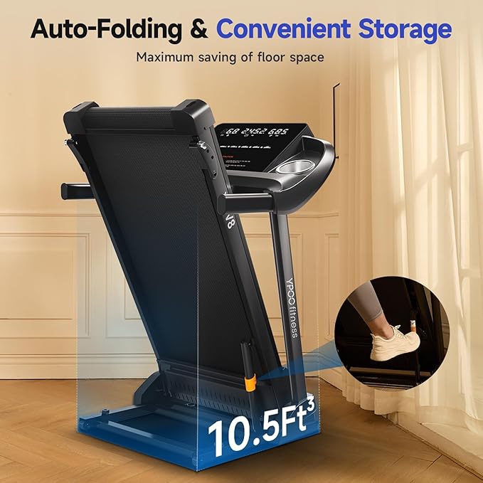 Treadmills for Home Use, Walking Pad Treadmill with Incline, Auto Foldable Treadmill for Home, 8.0 MPH Running Treadmill with Bluetooth Enabled, 300 lbs User Capacity-StrideForce Fitness