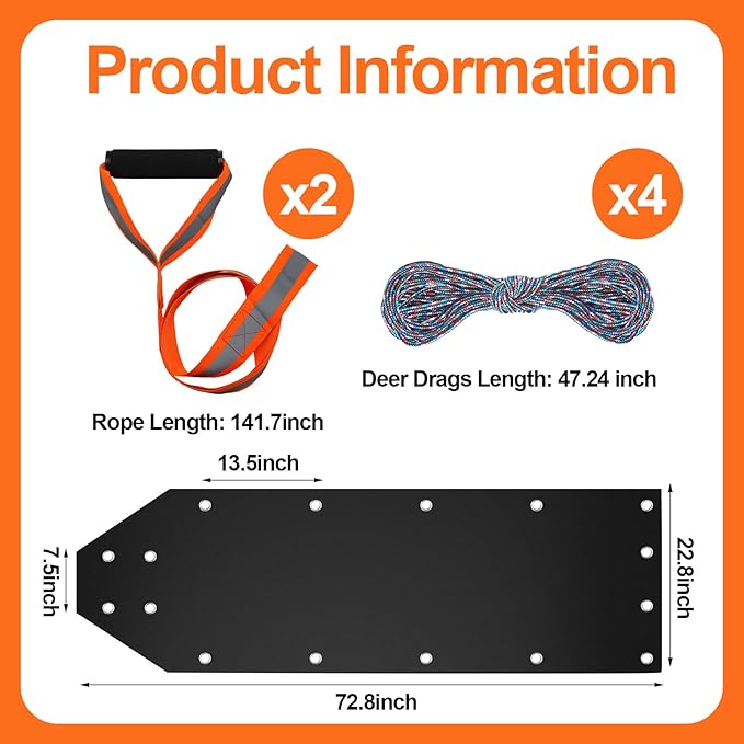 2 Pcs Deer Drag Sleds Deer Sled Game Hauler with 2 Pcs Heavy Duty Drag Strap for Duck Hunting Ice Fishing Accessories Rope Pulling Harness for Hunting Gift-StrideForce Fitness