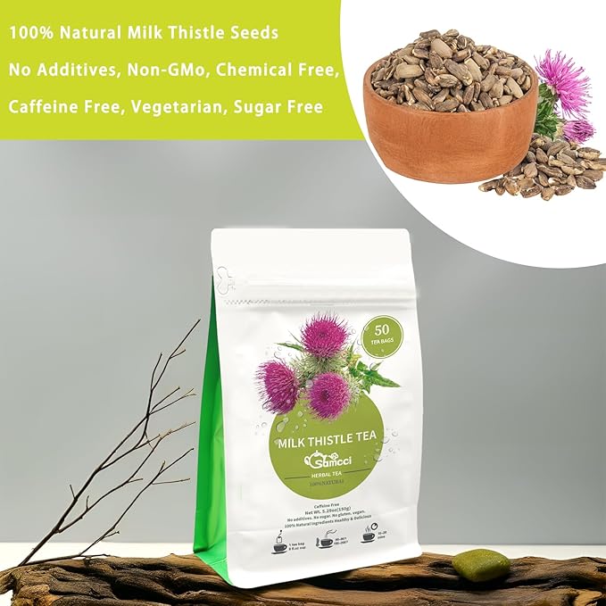 Samcci - Milk Thistle Tea Bags, 50 Teabags, 3g/bag - 100% Natural Milk Thistle Seeds Support Liver Herbal Tea, Caffeine Free - No Additives - No Sugar - Non-GMO - No Gluten-StrideForce Fitness