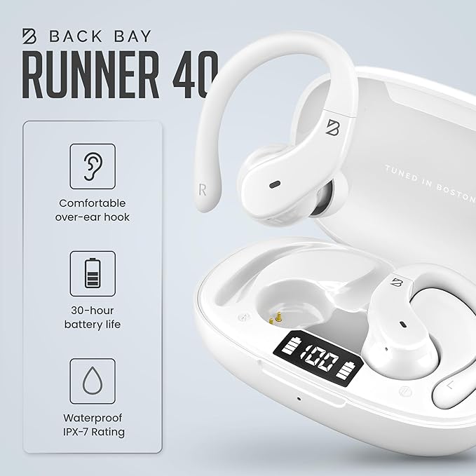 Back Bay Audio - Runner's Wireless Earbuds Bluetooth Headphones for Sports, Hook Over The Ear Buds, Deep Bass, Wrap Around Earphones with Earhooks for Running, Workout Wireless Headphones for The Gym-StrideForce Fitness