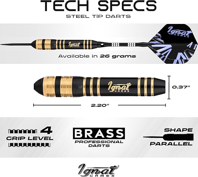 IgnatGames Premium Steel Tip Darts – 3/6/12 Pack Brass Barrels with Aluminum Shafts, 16 GlideXPro Flight Set, Tool Kit & Giftable Case-StrideForce Fitness