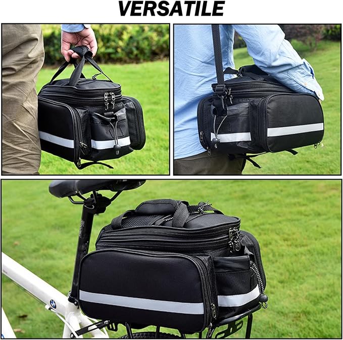 27L Adjustable Bike Pannier Bag with Hidden Rain Cover, 360° Reflective Strips, Multi-Functional Bicycle Saddle Bag for Grocery Shopping, Commuting, Cycling & Travel, Handheld & Crossbody Design-StrideForce Fitness