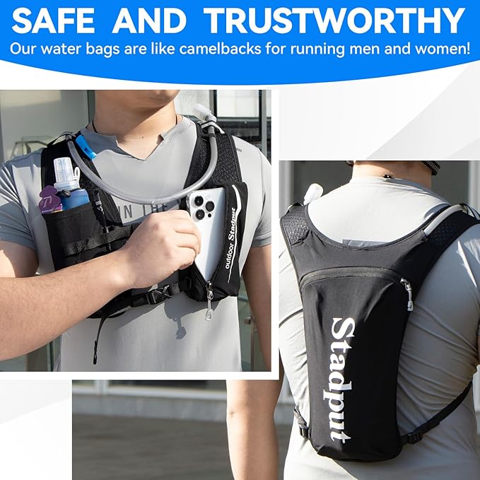 Reflective Hydration Running Vest Backpack | Lightweight 1.6L Water Bladder Bag for Trail Running, Cycling & Marathon | Perfect for Men & Women with Mobile Holder & Multiple Pockets | Premium Black-StrideForce Fitness