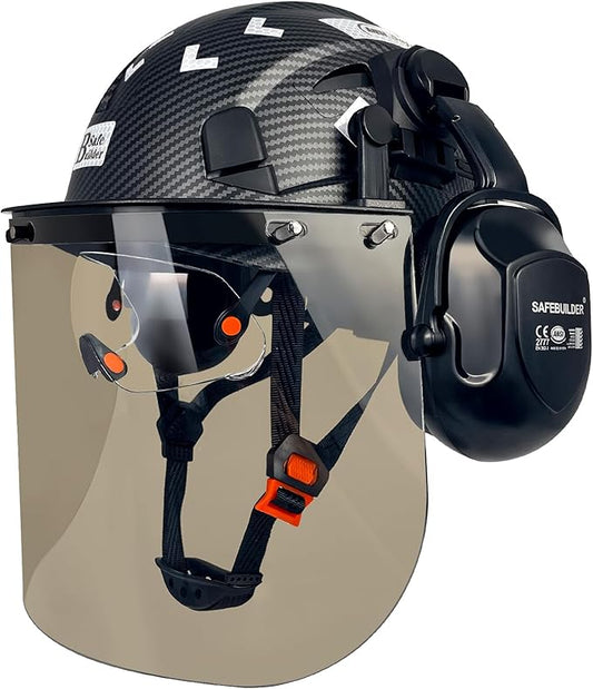 Forestry Safety Helmet with Build-in Visor Mesh Face Shield Ear Muffs 4 in 1 Chainsaw Safety Hard Hats-StrideForce Fitness