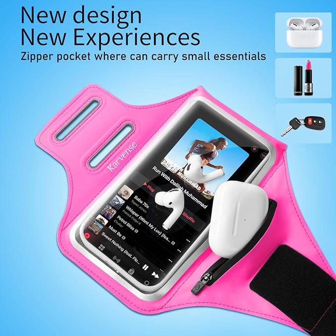 Phone Holder for Running-Arm Band for Running for iPhone & Samsung Galaxy, Cell Phone Armband Holder for Walking, Gym, Workout, Men, Women, w/Adjustable Strap & Zipper Pocket (Pink-M)-StrideForce Fitness