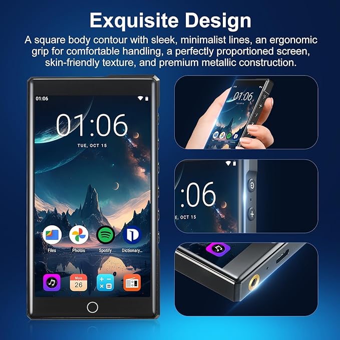 MP3 Player with Bluetooth and WiFi, C4 PRO HiFi MP3 Player 4.3" FHD Zinc Alloy Panel Touch Screen, MP4 Players,Music Player with Spotify,Pandora,Amazon Music(Black,80GB)-StrideForce Fitness