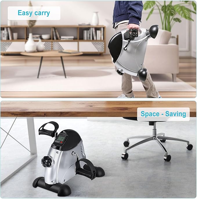 Mini Exercise Bike, himaly Under Desk Bike Pedal Exerciser Portable Foot Cycle Arm & Leg Peddler Machine with LCD Screen Displays-StrideForce Fitness